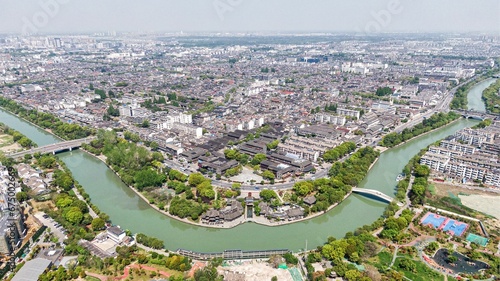 Photography Aerial view of the city view of Dashuiwan Park, Yangzhou City, China, Beijing-Ha