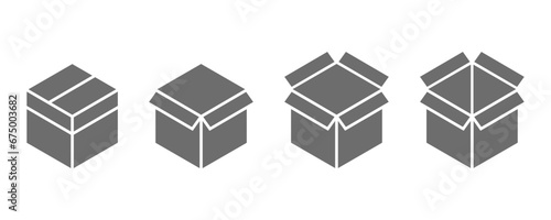 box icons. open the box or unboxing sign. cardboard. Cardboard box icon set. Stock vector photo