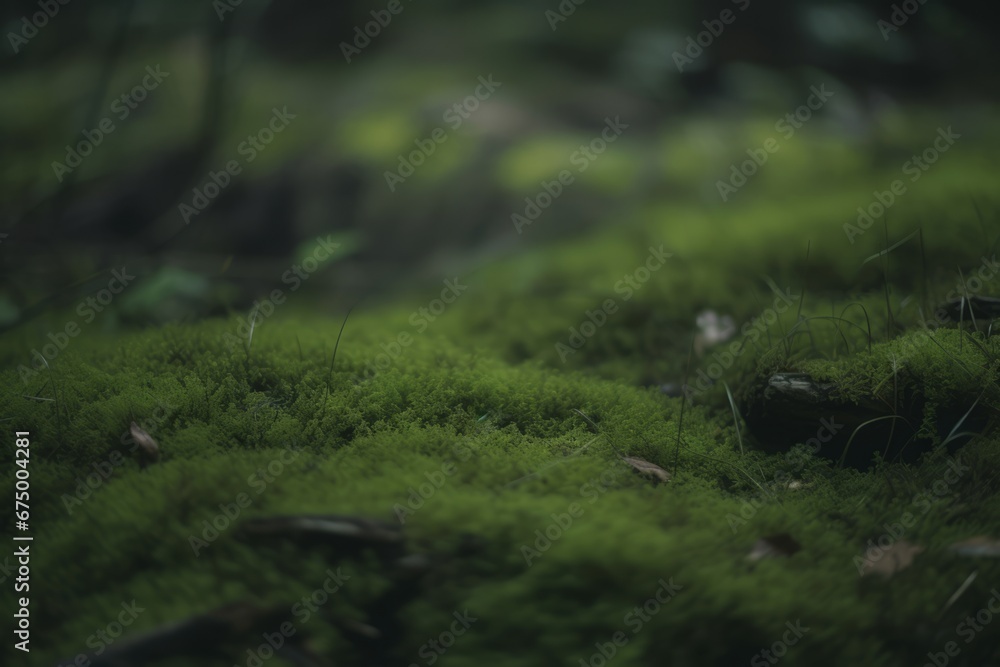 Moss-covered forest floor in emerald green hues Moss-covered forest floor in emerald green hues