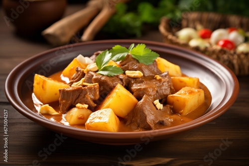 AI generated illustration of a traditional plate of massaman curry photo