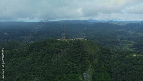 High drone footage of the transmission tower and electricity station on Pico Alto Peak, Brazil photo