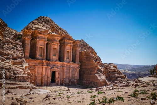 Ancient Al-Dayr Monastery in Petra  Jordan during the daytime