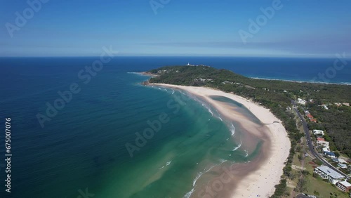 Turquoise Seascape Of Byron Bay In New South Wales, Australia - aerial panoramic photo