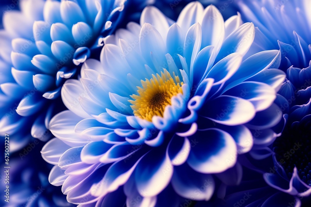 Obraz premium AI generated illustration of several blue flowers on a dark background
