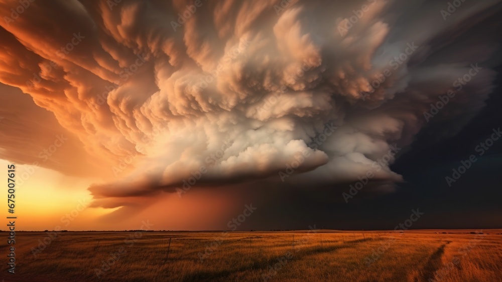 AI generated illustration of Incredible supercell cloud formation in a dark sky