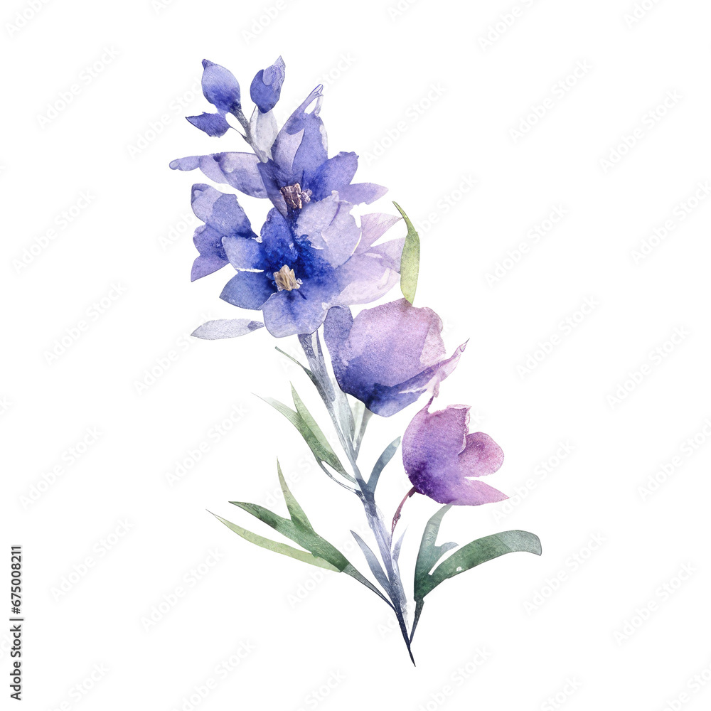 Watercolor Larkspur Bouquet Wild Flowers