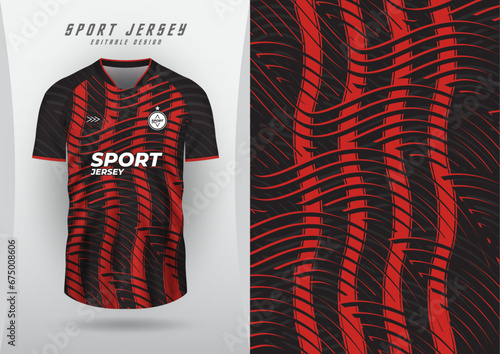 background for sports jersey football jersey running racing jersey, wave, four stripes, red and black pattern.