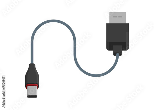 Data cable USB type C to USB. Simple flat illustration. 