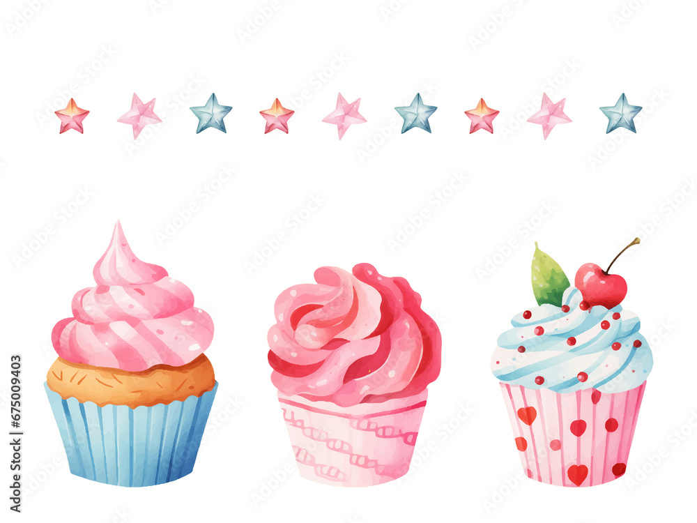 かわいいカップケーキの水彩タッチ透過イラスト かわいいカップケーキの水彩タッチ透過イラスト