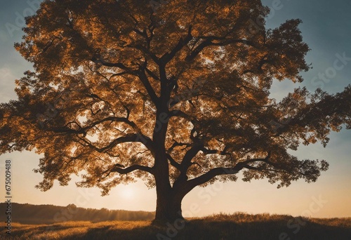 a tree is shown in silhouette against the sun as it rises