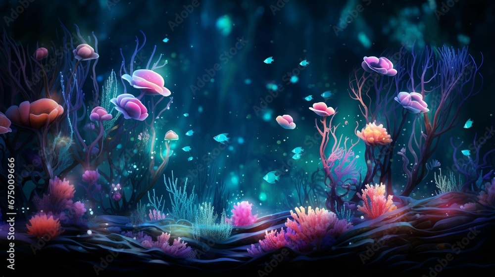 AI generated illustration of a lush landscape of purple and green plants AI generated illustration of a lush landscape of purple and green plants