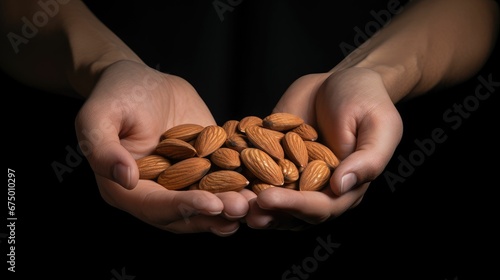 a person holding a pile of almonds in their hands