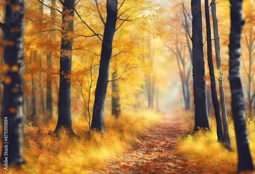 AI generated illustration of a trail in a forest in autumn