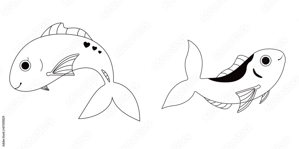 Vector of two fish swimming in a playful formation on a white background Vector of two fish swimming in a playful formation on a white background