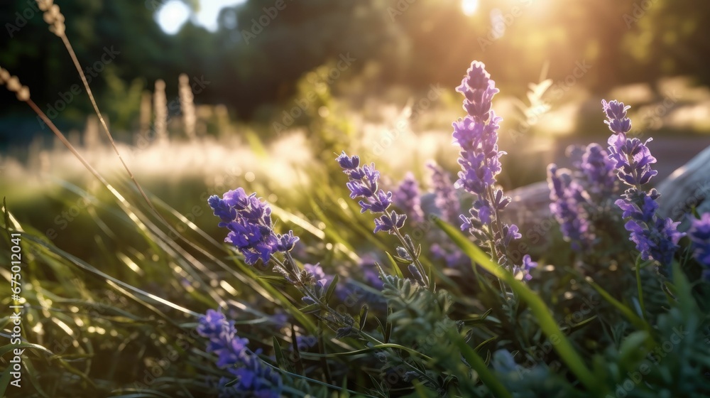 AI generated illustration of a vibrant beautiful lavender field on a sunny day AI generated illustration of a vibrant beautiful lavender field on a sunny day