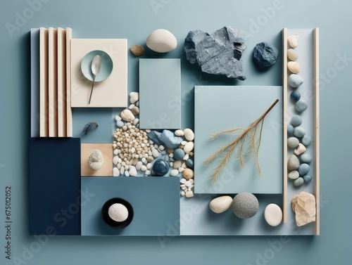 AI generated illustration of a beautiful material mood board arrangement in blue shades photo