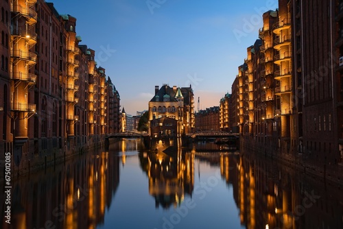 an evening view of Wasserschloss, Hamburg photo