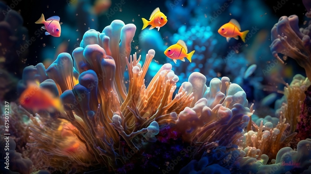 Fototapeta premium Vibrant and serene image of a tropical coral reef aquarium