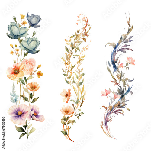 elegant floral featuring of flowers and leaves soft watercolor isolated on transparent background © kharom