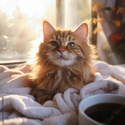 朝の猫とコーヒー