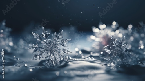 AI generated illustration of frozen snowflakes on a snowy surface