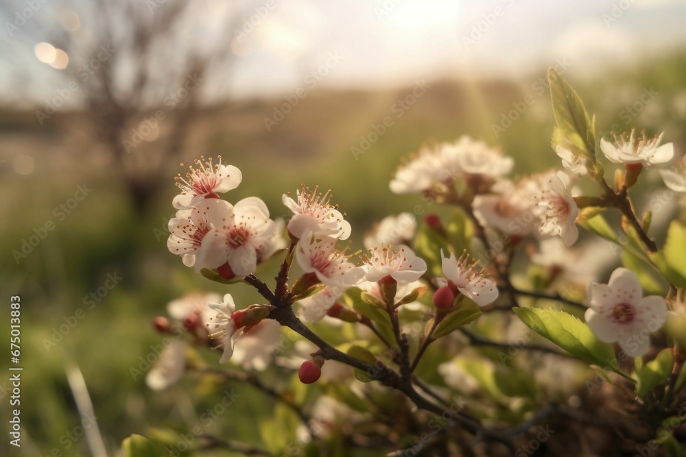 AI generated illustration of a vibrant garden with small white flowers blooming in the sunshine AI generated illustration of a vibrant garden with small white flowers blooming in the sunshine