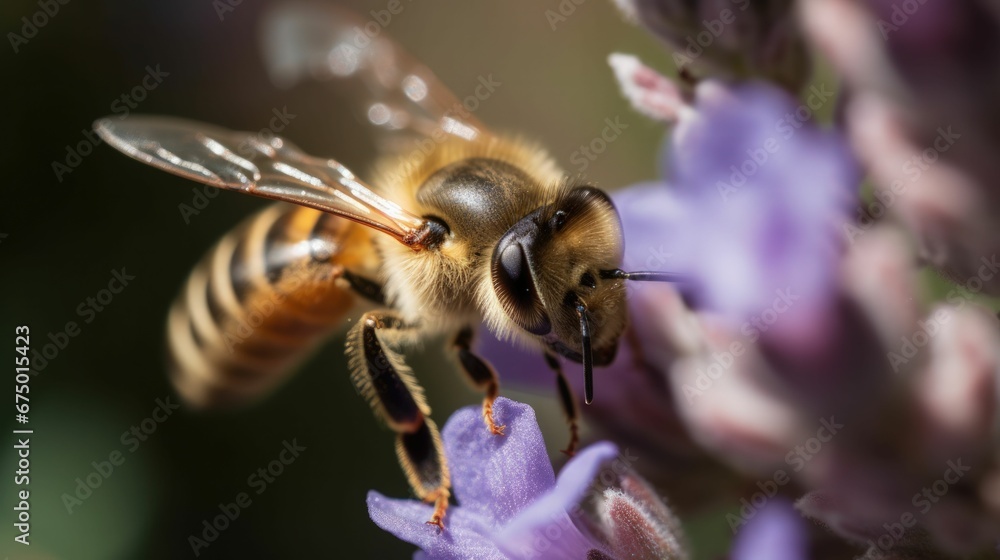 AI-generated illustration of a honeybee on a flower in a field AI-generated illustration of a honeybee on a flower in a field