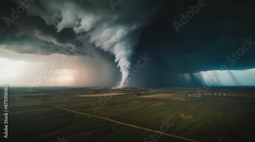 AI generated illustration of a dramatic tornado swirling through the sky