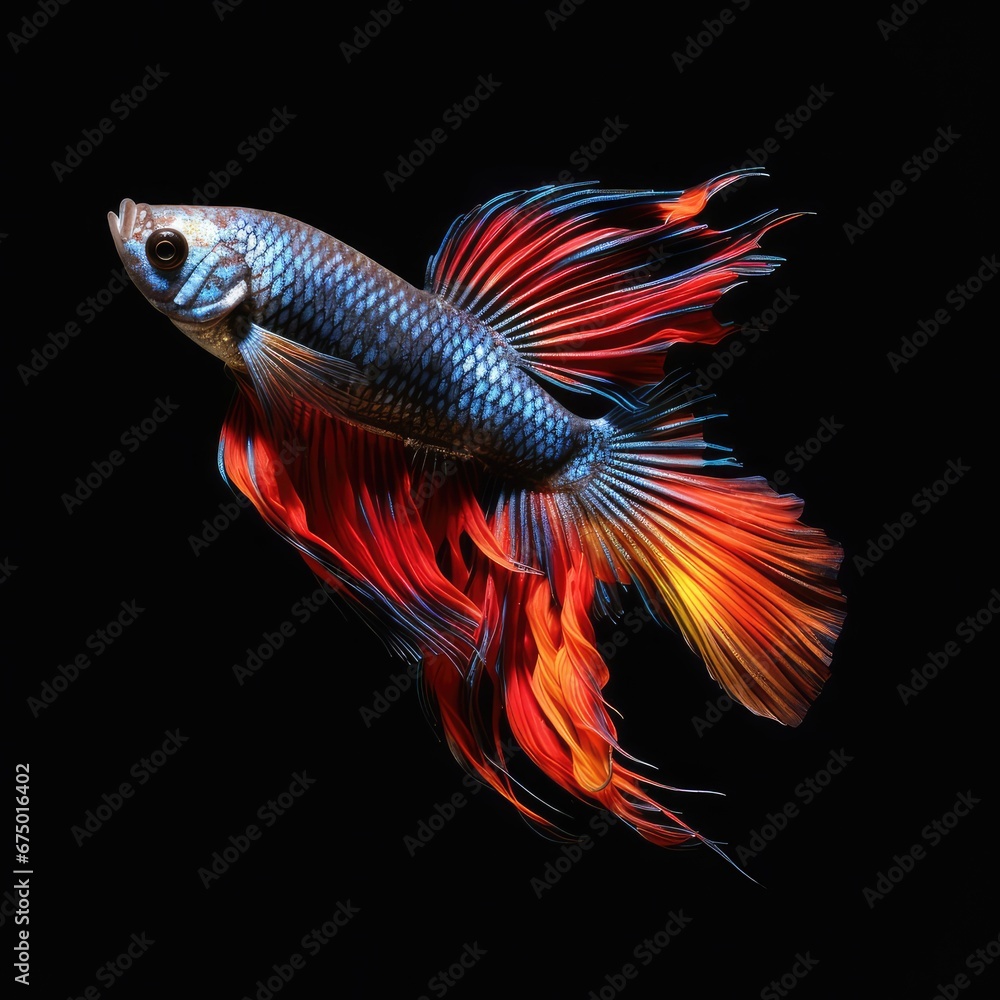 Fototapeta premium Siamese fighting fish isolated on black background. Fish raised for beauty. Generative AI.