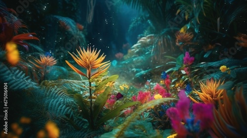 AI generated illustration of a beautiful vibrant tropical jungle © Wirestock