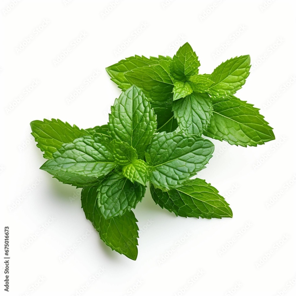 a bunch of fresh mint leaves lay on a white surface a bunch of fresh mint leaves lay on a white surface