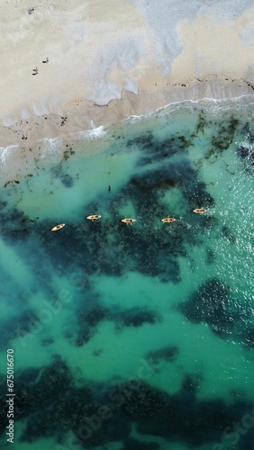 Aerial view of tranquil blue water on a sunny day in Praia