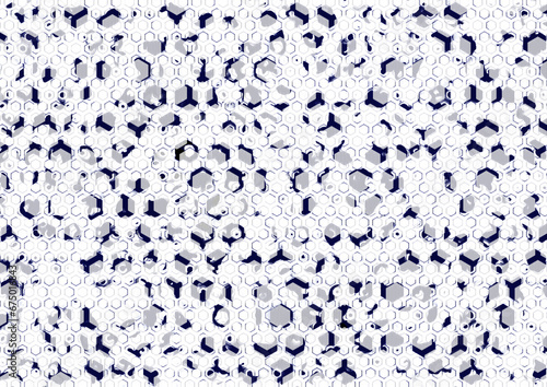 White background with blue hexagonal shapes.