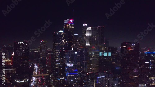 Wallpaper Mural Aerial drone view of Downtown Los Angeles at night Torontodigital.ca