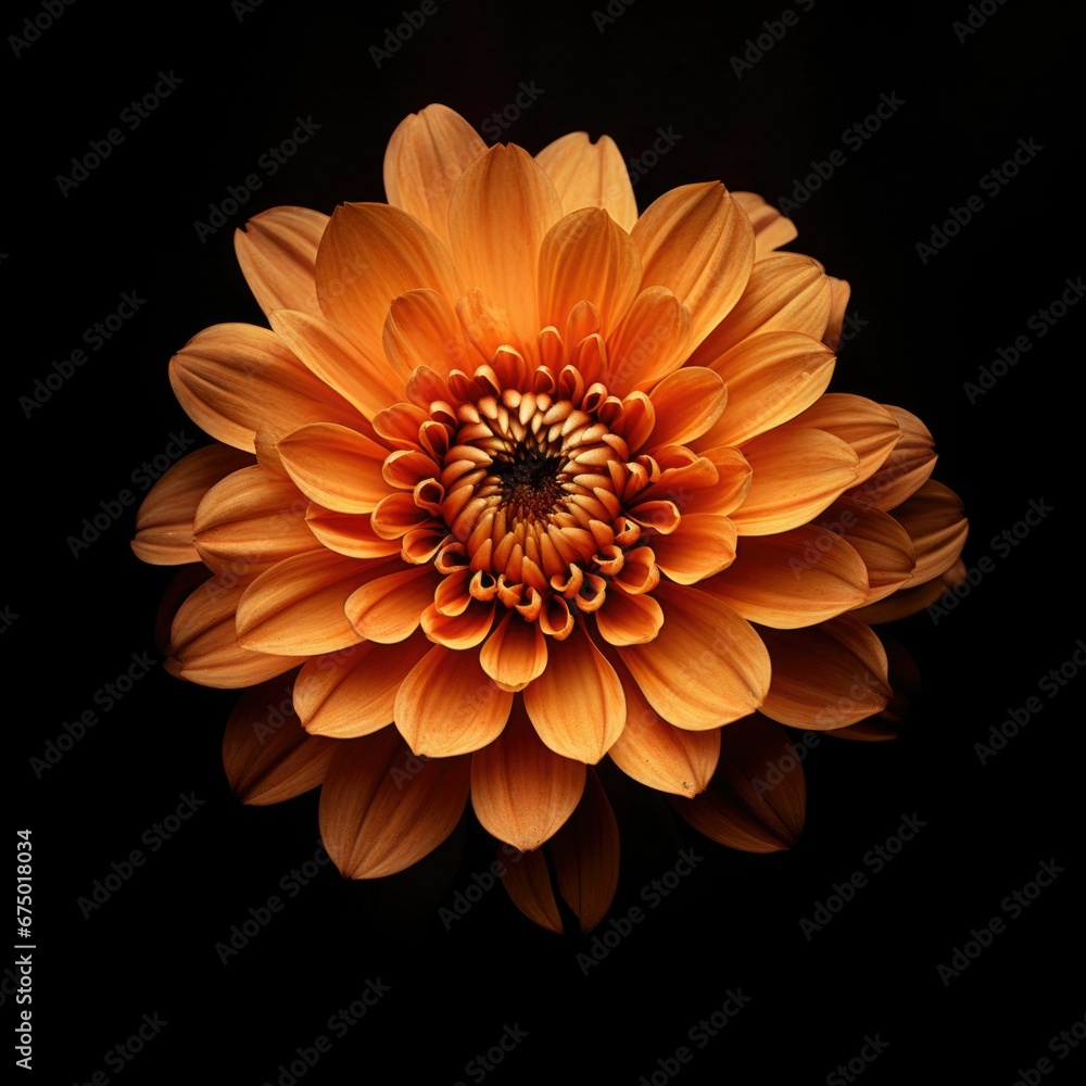 AI generated illustration of a vibrant orange flower illuminated against a black background AI generated illustration of a vibrant orange flower illuminated against a black background