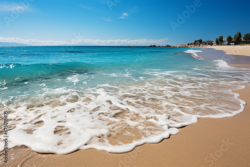 Beautiful white sand beach and tropical sea. Summer vacation background. 