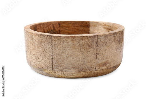 One wooden bowl isolated on white. Cooking utensil