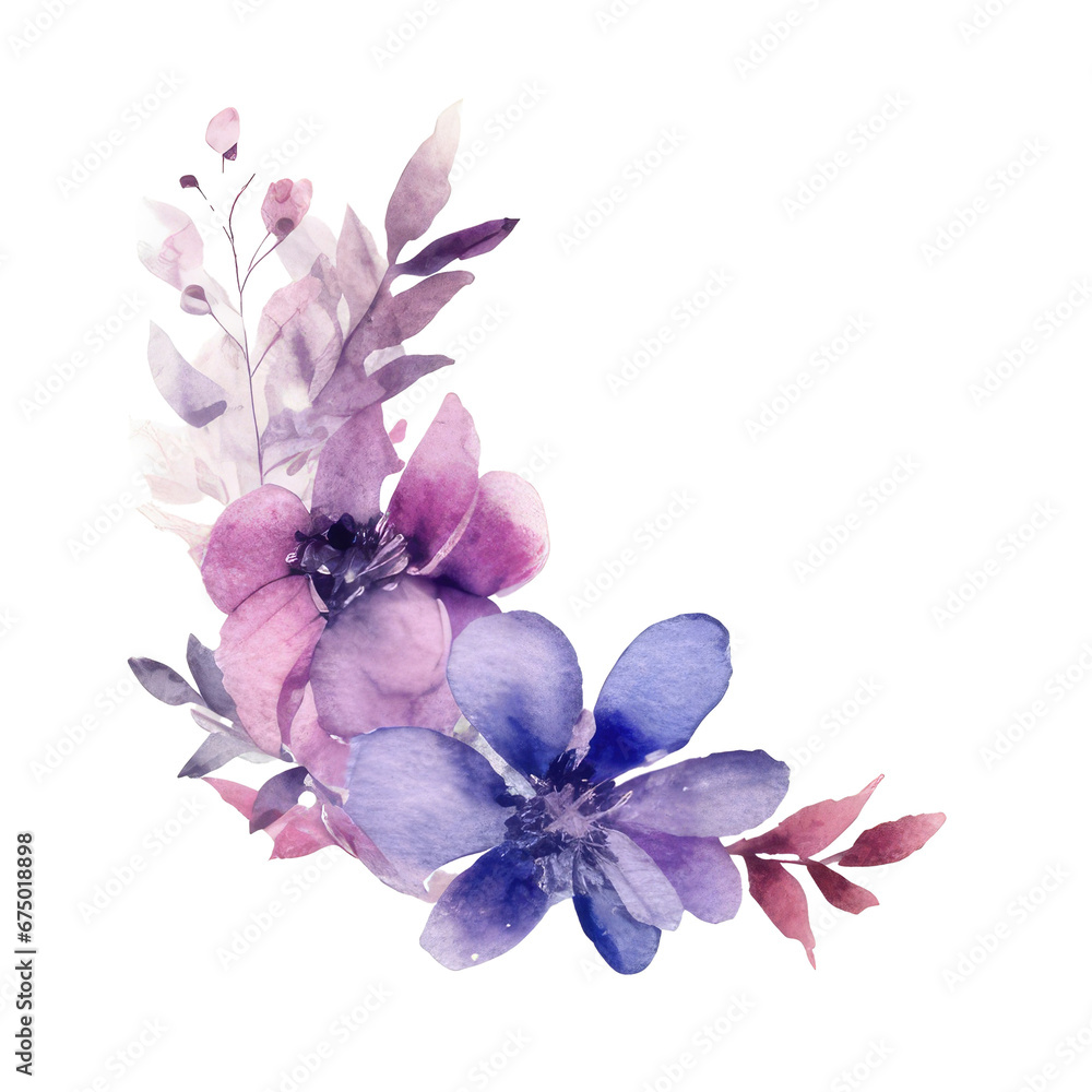 Fototapeta premium watercolor flowers wildflower border isolated on transparent background