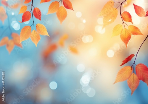 AI generated illustration of vivid orange leaves against a beautifully clear and bright blue sky
