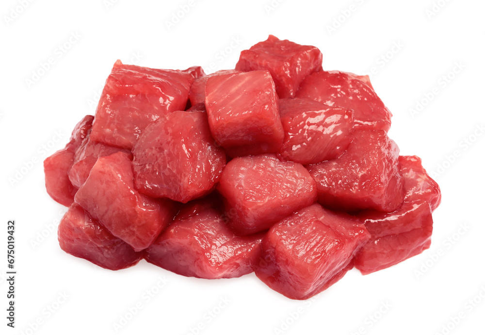 Pieces of raw beef isolated on white Pieces of raw beef isolated on white