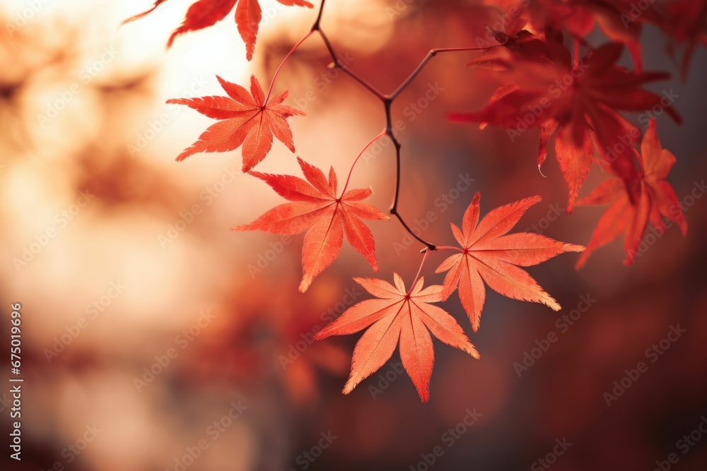 AI generated illustration of a vibrant reddish-orange leaf hangs from a branch AI generated illustration of a vibrant reddish-orange leaf hangs from a branch