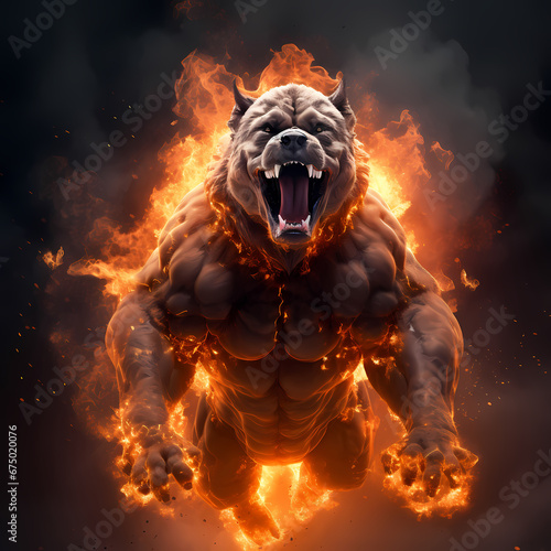 Strong Dog with Fire Spirit Showing Muscle