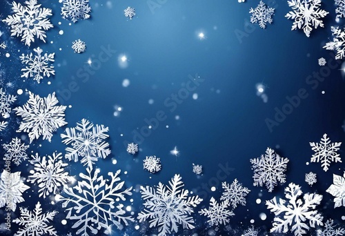 AI generated illustration of a vibrant blue background with snowflakes with a copy space