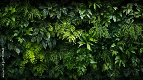 AI generated illustration of a green wall of foliage with lush greenery