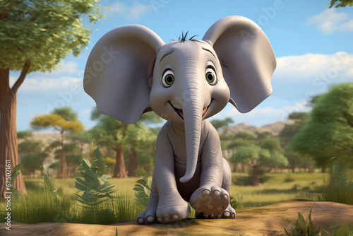3d Rendered elephant cartoon character