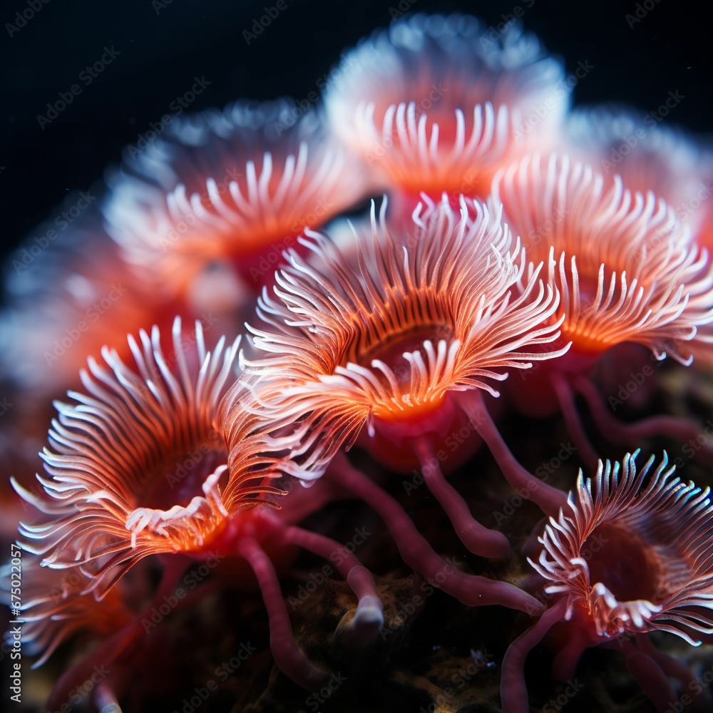 AI generated illustration of a close up shot of a group of coral polyps AI generated illustration of a close up shot of a group of coral polyps
