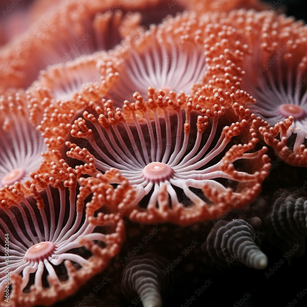 AI generated illustration of a close up shot of a group of coral polyps AI generated illustration of a close up shot of a group of coral polyps