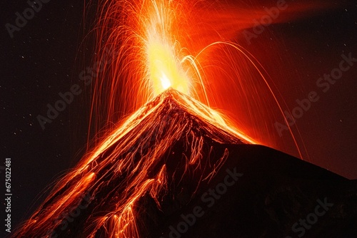 Breathtaking view of the Fuego volcano unleashing its wrath in an epic eruption. Guatemala.