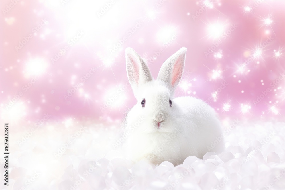 Obraz premium Close-up of cute rabbit with beautiful bokeh background