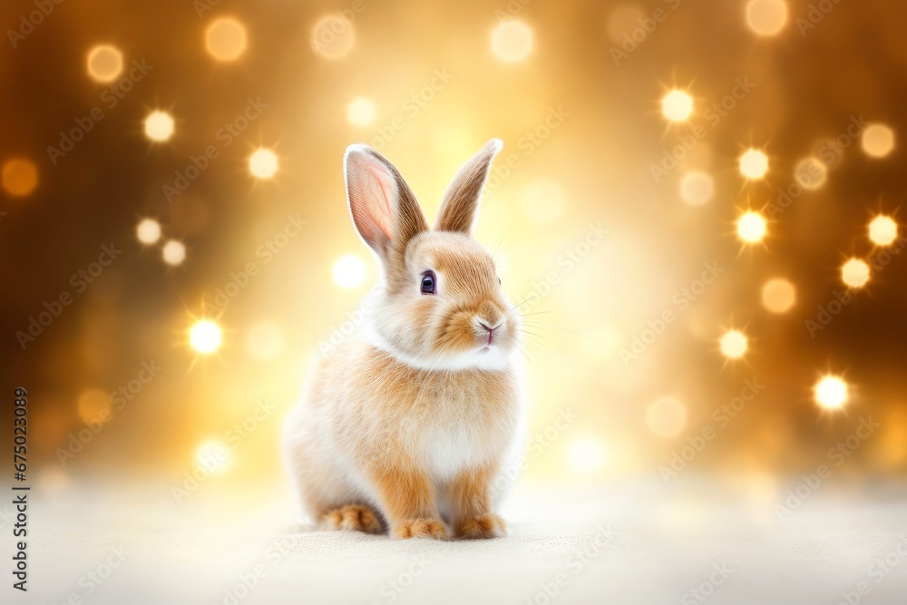Fototapeta premium Close-up of cute rabbit with beautiful bokeh background